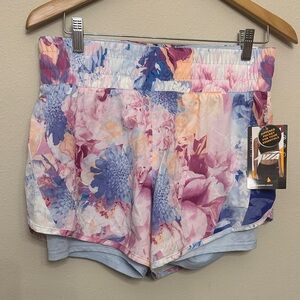 Floral Running Shorts with Built-In Liner - Pink & Blue